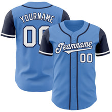 Load image into Gallery viewer, Custom Powder Blue White-Navy Authentic Two Tone Baseball Jersey