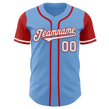 Load image into Gallery viewer, Custom Light Blue White-Red Authentic Two Tone Baseball Jersey