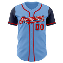 Load image into Gallery viewer, Custom Light Blue Red-Navy Authentic Two Tone Baseball Jersey
