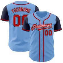 Load image into Gallery viewer, Custom Light Blue Red-Navy Authentic Two Tone Baseball Jersey