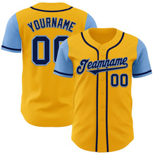 Загрузить изображение в средство просмотра галереи, Custom Gold Navy-Light Blue Authentic Two Tone Baseball Jersey