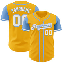 Загрузить изображение в средство просмотра галереи, Custom Gold White-Light Blue Authentic Two Tone Baseball Jersey