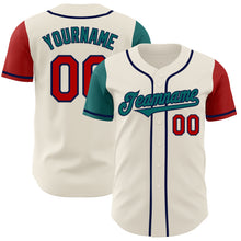 Загрузить изображение в средство просмотра галереи, Custom Cream Red Teal-Navy Authentic Two Tone Baseball Jersey