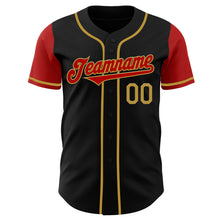 Laden Sie das Bild in den Galerie-Viewer, Custom Black Red-Old Gold Authentic Two Tone Baseball Jersey