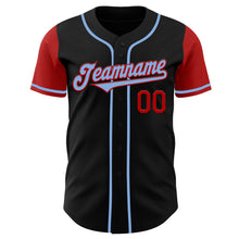 Laden Sie das Bild in den Galerie-Viewer, Custom Black Light Blue-Red Authentic Two Tone Baseball Jersey