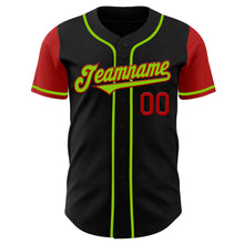 Laden Sie das Bild in den Galerie-Viewer, Custom Black Neon Green-Red Authentic Two Tone Baseball Jersey