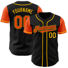 Load image into Gallery viewer, Custom Black Orange-Gold Authentic Two Tone Baseball Jersey