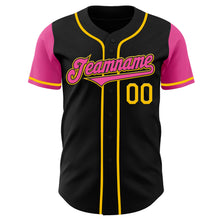 Laden Sie das Bild in den Galerie-Viewer, Custom Black Pink-Yellow Authentic Two Tone Baseball Jersey