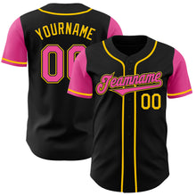 Laden Sie das Bild in den Galerie-Viewer, Custom Black Pink-Yellow Authentic Two Tone Baseball Jersey