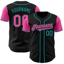 Laden Sie das Bild in den Galerie-Viewer, Custom Black Pink-Teal Authentic Two Tone Baseball Jersey