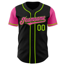 Laden Sie das Bild in den Galerie-Viewer, Custom Black Pink-Neon Green Authentic Two Tone Baseball Jersey