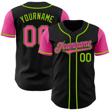 Laden Sie das Bild in den Galerie-Viewer, Custom Black Pink-Neon Green Authentic Two Tone Baseball Jersey