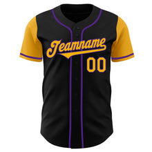 Load image into Gallery viewer, Custom Black Gold-Purple Authentic Two Tone Baseball Jersey