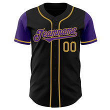 Load image into Gallery viewer, Custom Black Purple-Old Gold Authentic Two Tone Baseball Jersey