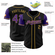 Load image into Gallery viewer, Custom Black Purple-Old Gold Authentic Two Tone Baseball Jersey