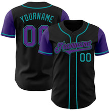 Load image into Gallery viewer, Custom Black Purple-Teal Authentic Two Tone Baseball Jersey