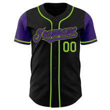Load image into Gallery viewer, Custom Black Purple-Neon Green Authentic Two Tone Baseball Jersey