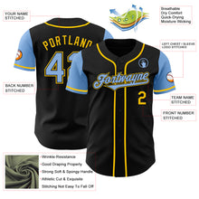 Laden Sie das Bild in den Galerie-Viewer, Custom Black Light Blue-Yellow Authentic Two Tone Baseball Jersey