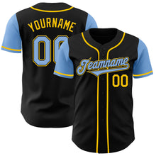 Laden Sie das Bild in den Galerie-Viewer, Custom Black Light Blue-Yellow Authentic Two Tone Baseball Jersey