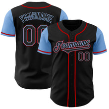 Laden Sie das Bild in den Galerie-Viewer, Custom Black Light Blue-Red Authentic Two Tone Baseball Jersey