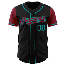 Laden Sie das Bild in den Galerie-Viewer, Custom Black Crimson-Teal Authentic Two Tone Baseball Jersey