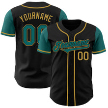 Laden Sie das Bild in den Galerie-Viewer, Custom Black Teal-Old Gold Authentic Two Tone Baseball Jersey