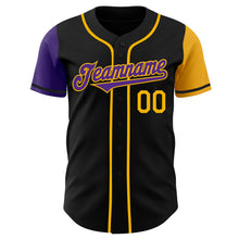 Laden Sie das Bild in den Galerie-Viewer, Custom Black Purple-Gold Authentic Two Tone Baseball Jersey