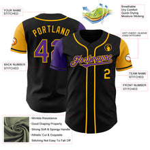 Laden Sie das Bild in den Galerie-Viewer, Custom Black Purple-Gold Authentic Two Tone Baseball Jersey