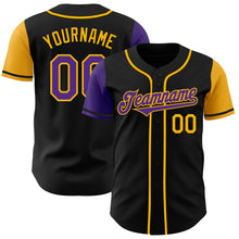 Laden Sie das Bild in den Galerie-Viewer, Custom Black Purple-Gold Authentic Two Tone Baseball Jersey