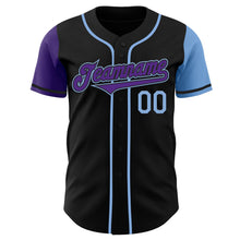 Laden Sie das Bild in den Galerie-Viewer, Custom Black Purple-Light Blue Authentic Two Tone Baseball Jersey