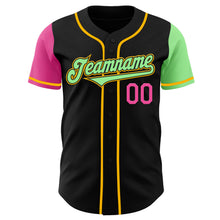 Laden Sie das Bild in den Galerie-Viewer, Custom Black Pink Pea Green-Gold Authentic Two Tone Baseball Jersey