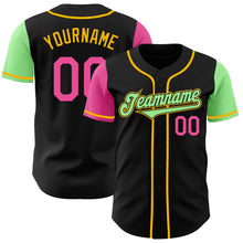 Laden Sie das Bild in den Galerie-Viewer, Custom Black Pink Pea Green-Gold Authentic Two Tone Baseball Jersey