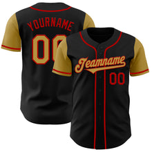 Load image into Gallery viewer, Custom Black Old Gold-Red Authentic Two Tone Baseball Jersey
