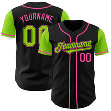 Laden Sie das Bild in den Galerie-Viewer, Custom Black Neon Green-Pink Authentic Two Tone Baseball Jersey