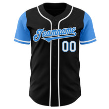 Laden Sie das Bild in den Galerie-Viewer, Custom Black Electric Blue-White Authentic Two Tone Baseball Jersey