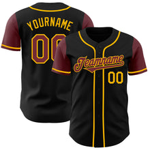 Laden Sie das Bild in den Galerie-Viewer, Custom Black Burgundy-Gold Authentic Two Tone Baseball Jersey
