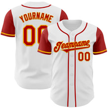 Laden Sie das Bild in den Galerie-Viewer, Custom White Red-Gold Authentic Two Tone Baseball Jersey
