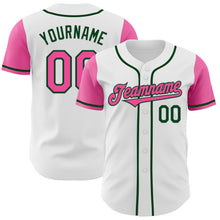 Load image into Gallery viewer, Custom White Pink-Green Authentic Two Tone Baseball Jersey