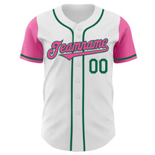 Load image into Gallery viewer, Custom White Pink-Kelly Green Authentic Two Tone Baseball Jersey