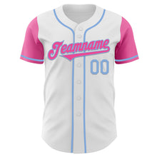 Load image into Gallery viewer, Custom White Pink-Light Blue Authentic Two Tone Baseball Jersey