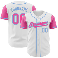 Load image into Gallery viewer, Custom White Pink-Light Blue Authentic Two Tone Baseball Jersey