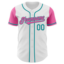 Load image into Gallery viewer, Custom White Pink-Teal Authentic Two Tone Baseball Jersey