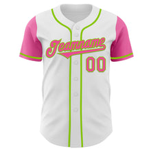 Load image into Gallery viewer, Custom White Pink-Neon Green Authentic Two Tone Baseball Jersey