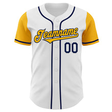 Load image into Gallery viewer, Custom White Gold-Navy Authentic Two Tone Baseball Jersey