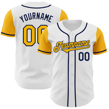 Load image into Gallery viewer, Custom White Gold-Navy Authentic Two Tone Baseball Jersey