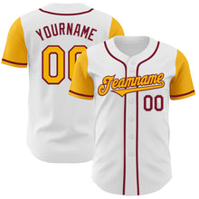 Load image into Gallery viewer, Custom White Gold-Crimson Authentic Two Tone Baseball Jersey