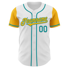 Load image into Gallery viewer, Custom White Gold-Teal Authentic Two Tone Baseball Jersey
