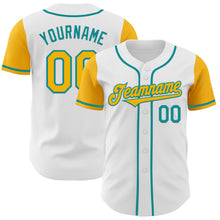Load image into Gallery viewer, Custom White Gold-Teal Authentic Two Tone Baseball Jersey