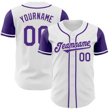 Load image into Gallery viewer, Custom White Purple Authentic Two Tone Baseball Jersey