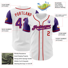 Load image into Gallery viewer, Custom White Purple-Red Authentic Two Tone Baseball Jersey